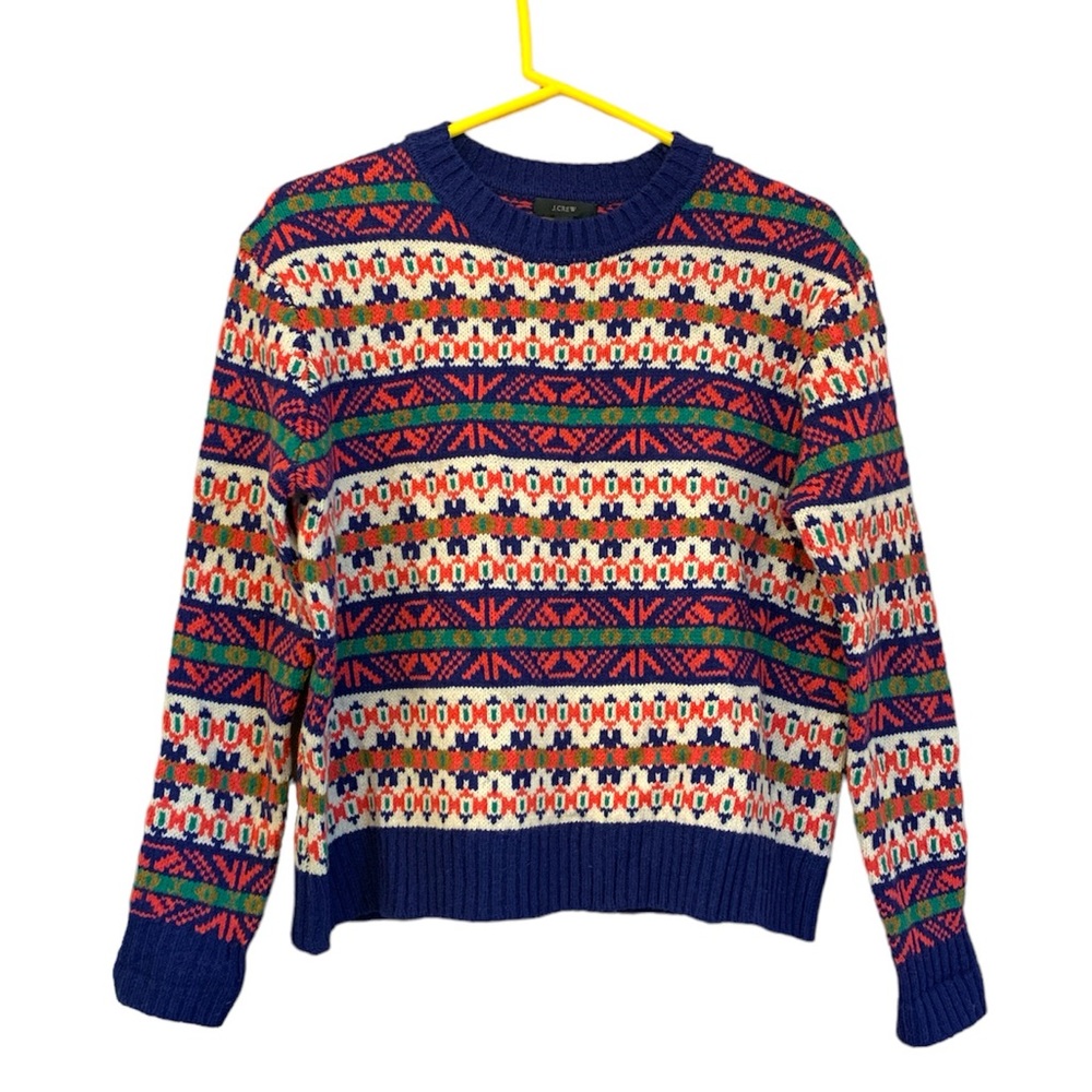 J.Crew Classic Fair Isle Oversized Boxy 100% Lambs Wool Sweater Size Small